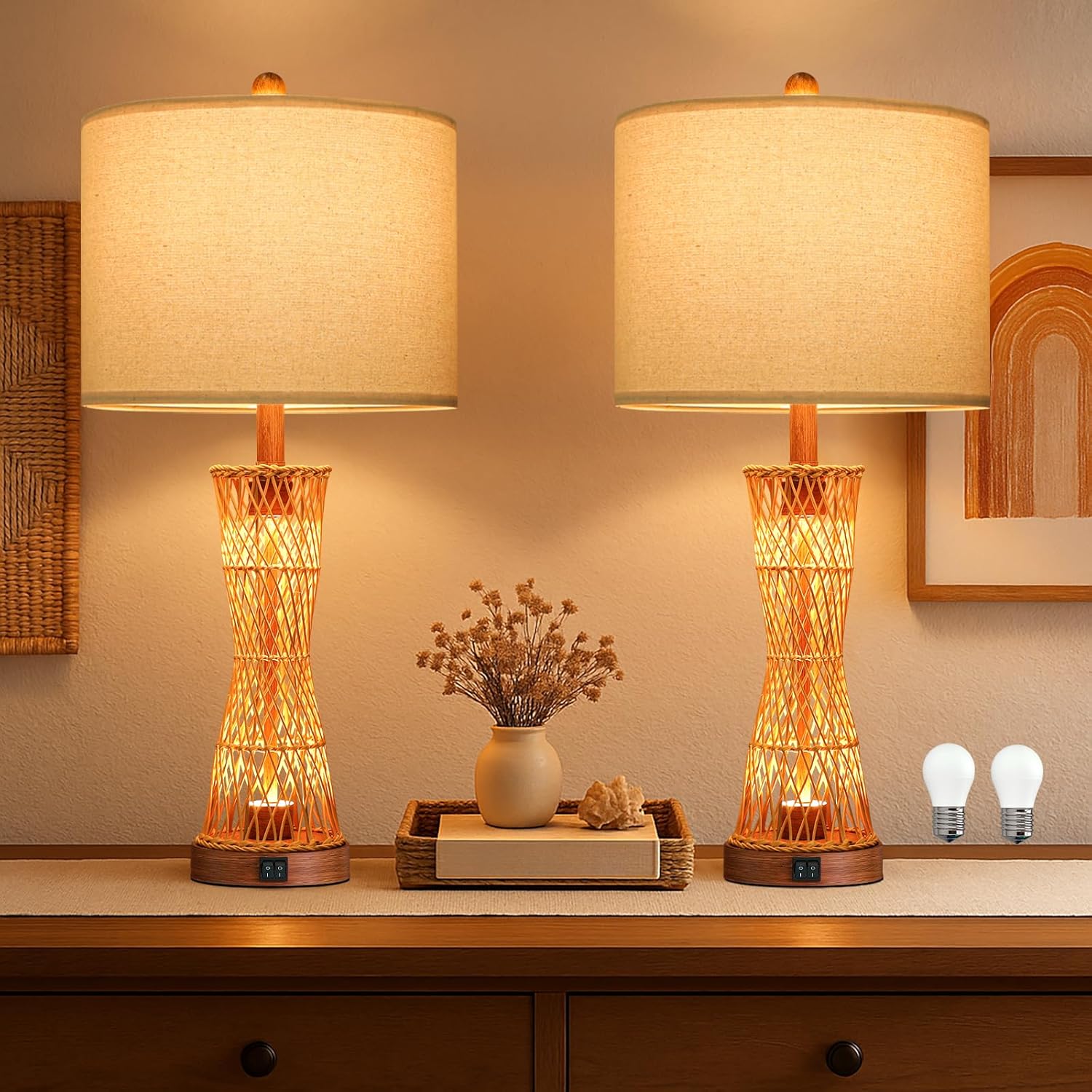 Boho Black Bedside Lamp — 21" — Farmhouse Brown