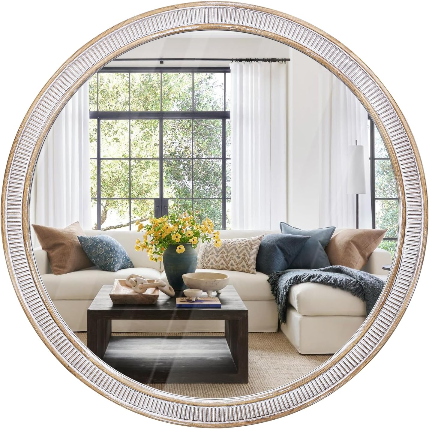 Round Farmhouse Wood Mirror — 36" - View 9