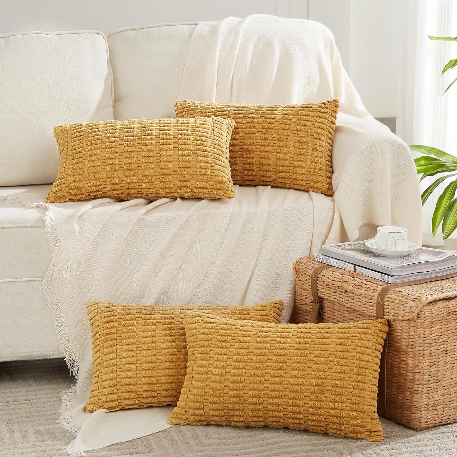 Boho Beige Throw Pillow Cover — 18" — 24" x 16" (Pack of 4)