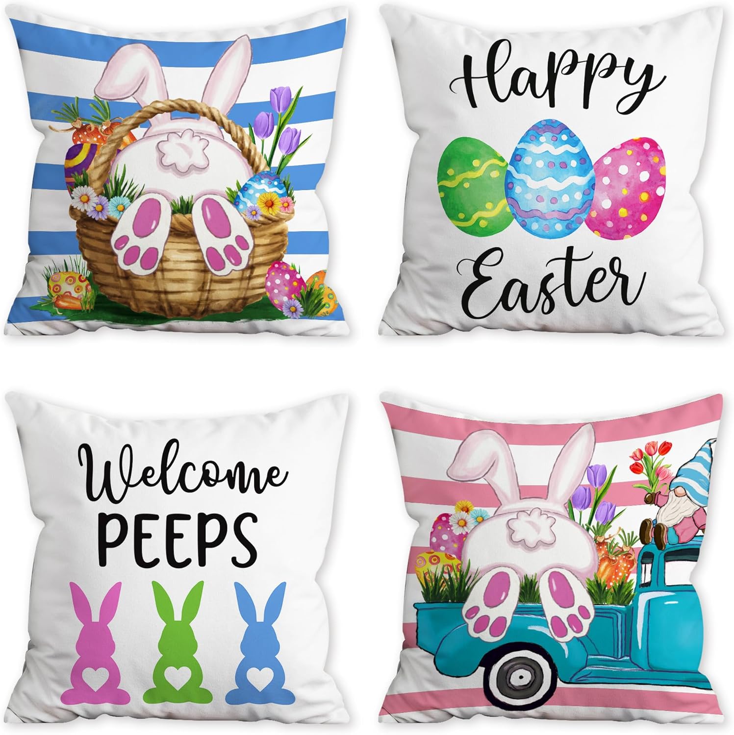 Boho Blue Throw Pillow Cover — 18" — Easter