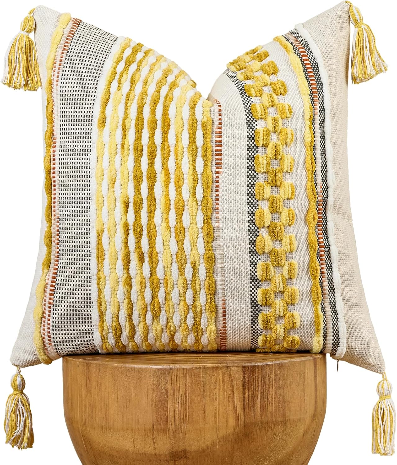 Chenille Boho Beige Throw Pillow Cover — 18" — 18" x 18" (Pack of 1)