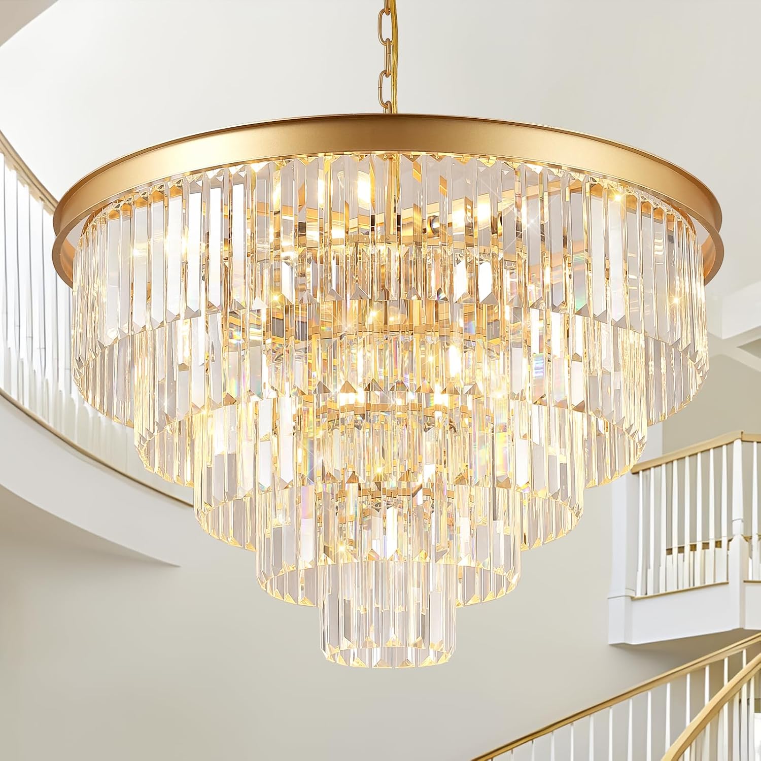 Round Luxe Black Chandelier — 12-Light — Gold