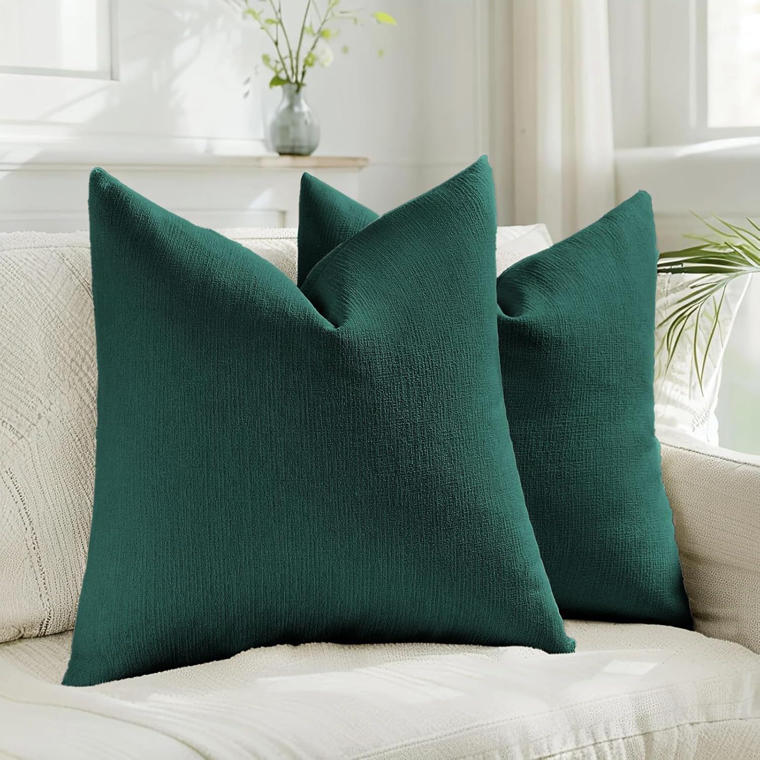 Linen Boho Beige Pillow Cover — 18" — Teal