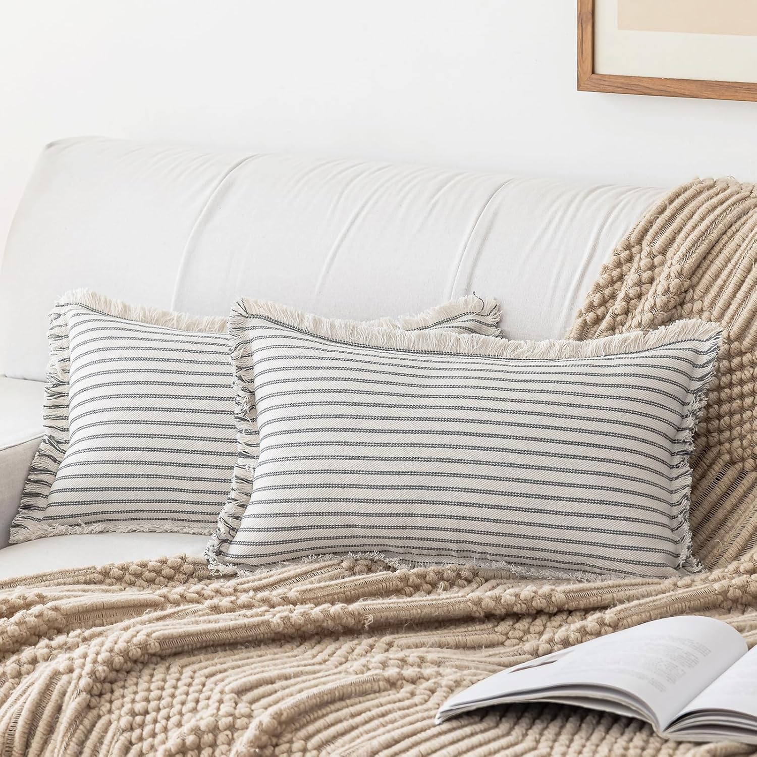 Boho Beige Throw Pillow Cover — 18" — Grey
