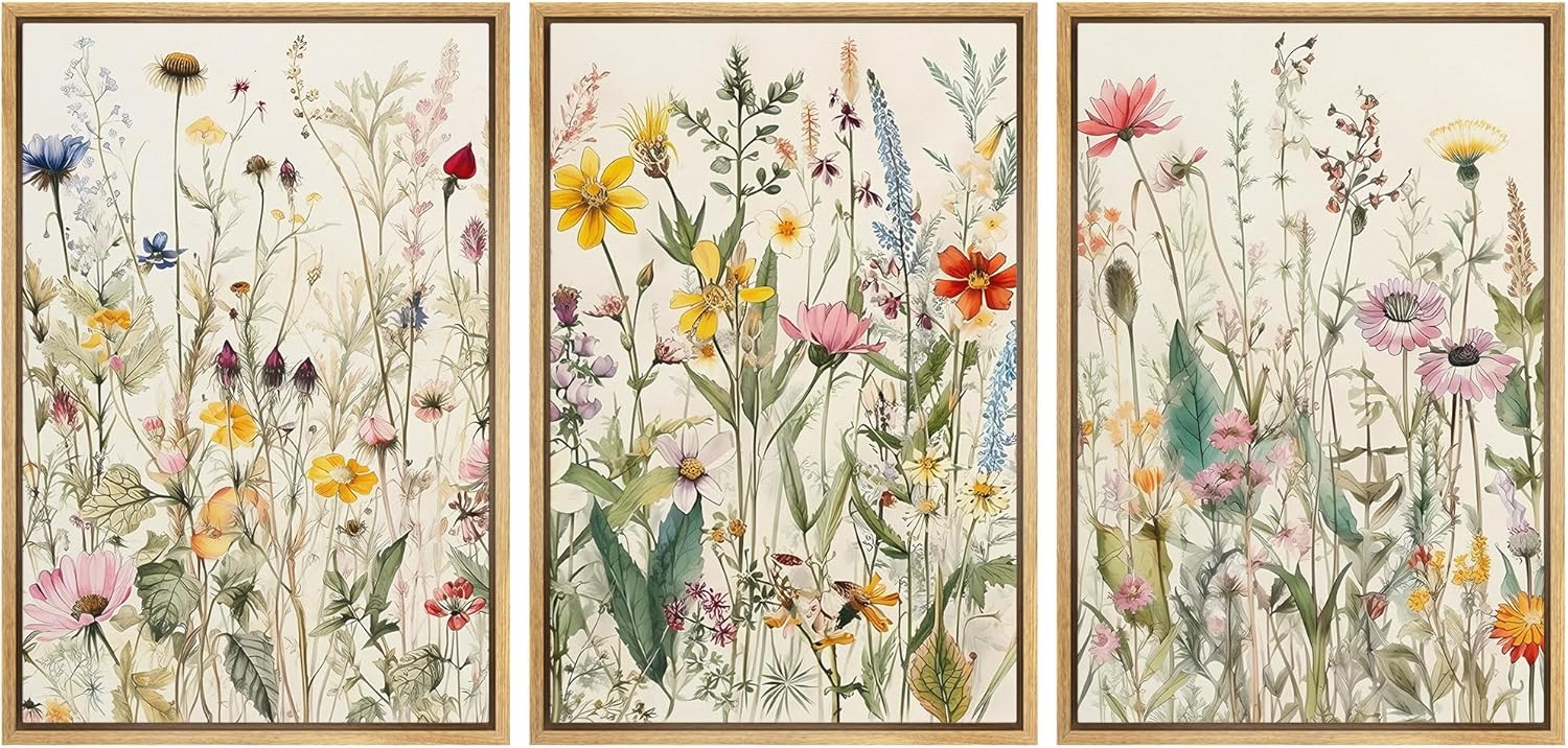 Framed Modern Fabric Wall Art — 16" — 16" x 24" x 3 Panels NATURAL