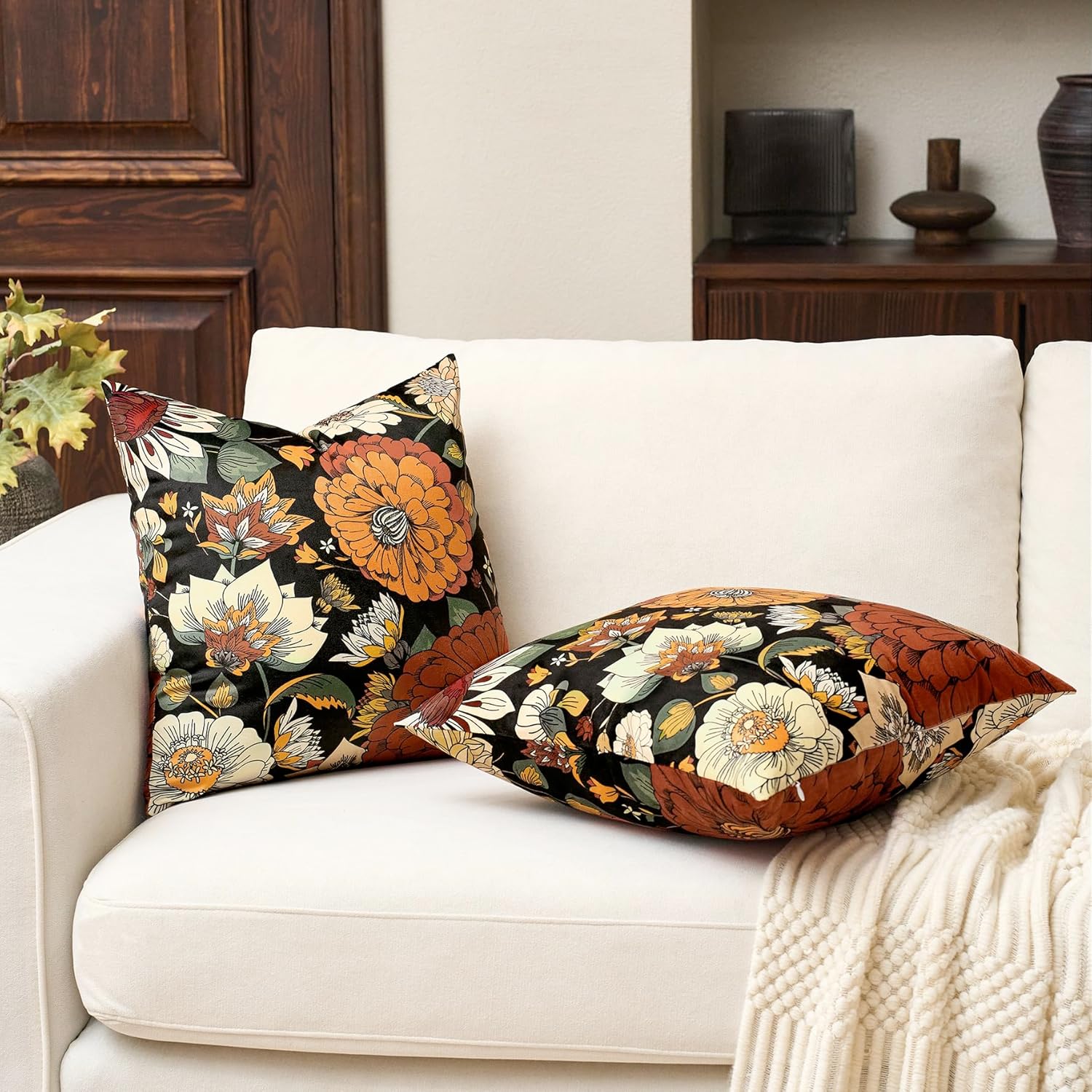 Velvet Boho Orange Throw Pillow Cover — 18" - View 2