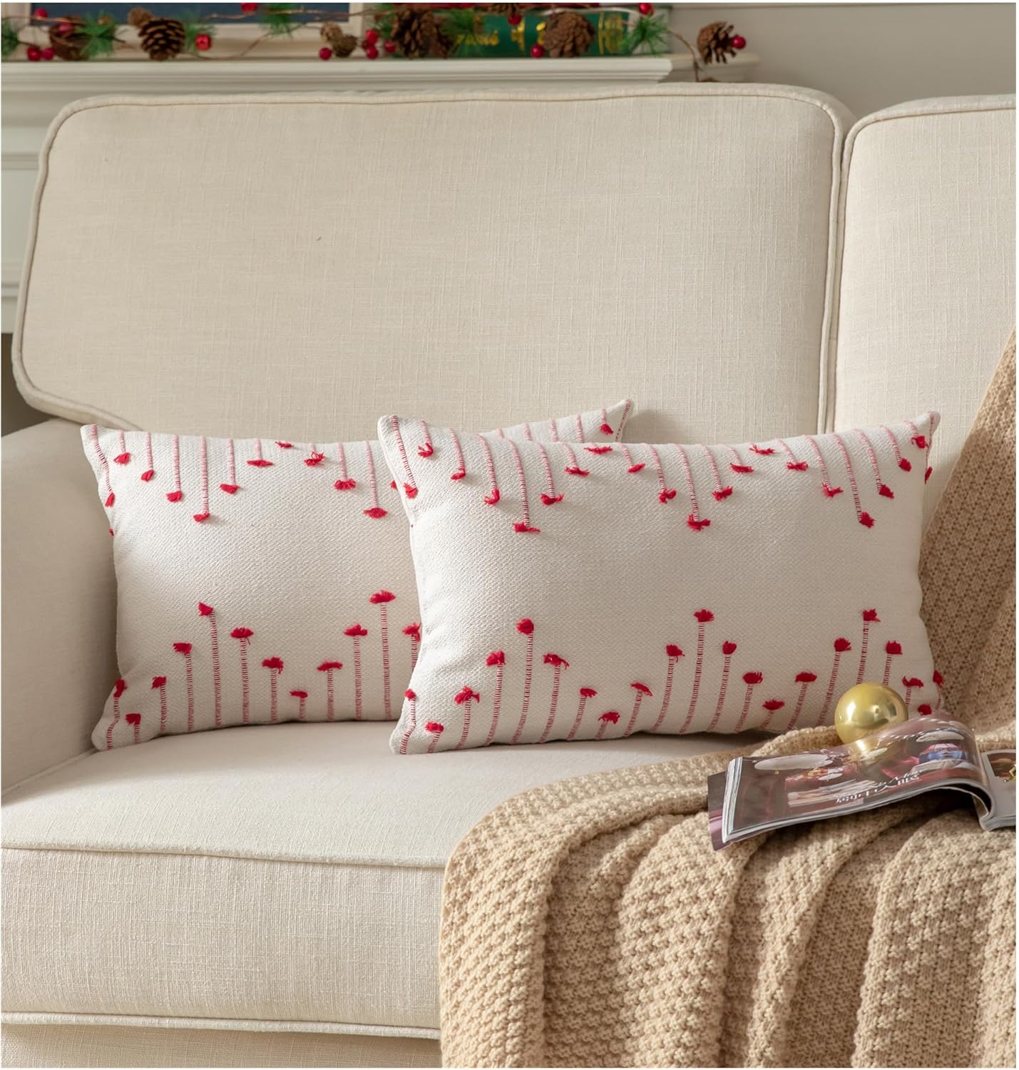 Boho Beige Throw Pillow Cover — 20" — Red Beige