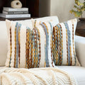 Tufted Boho Blue Throw Pillow Cover — 18" — Orange White