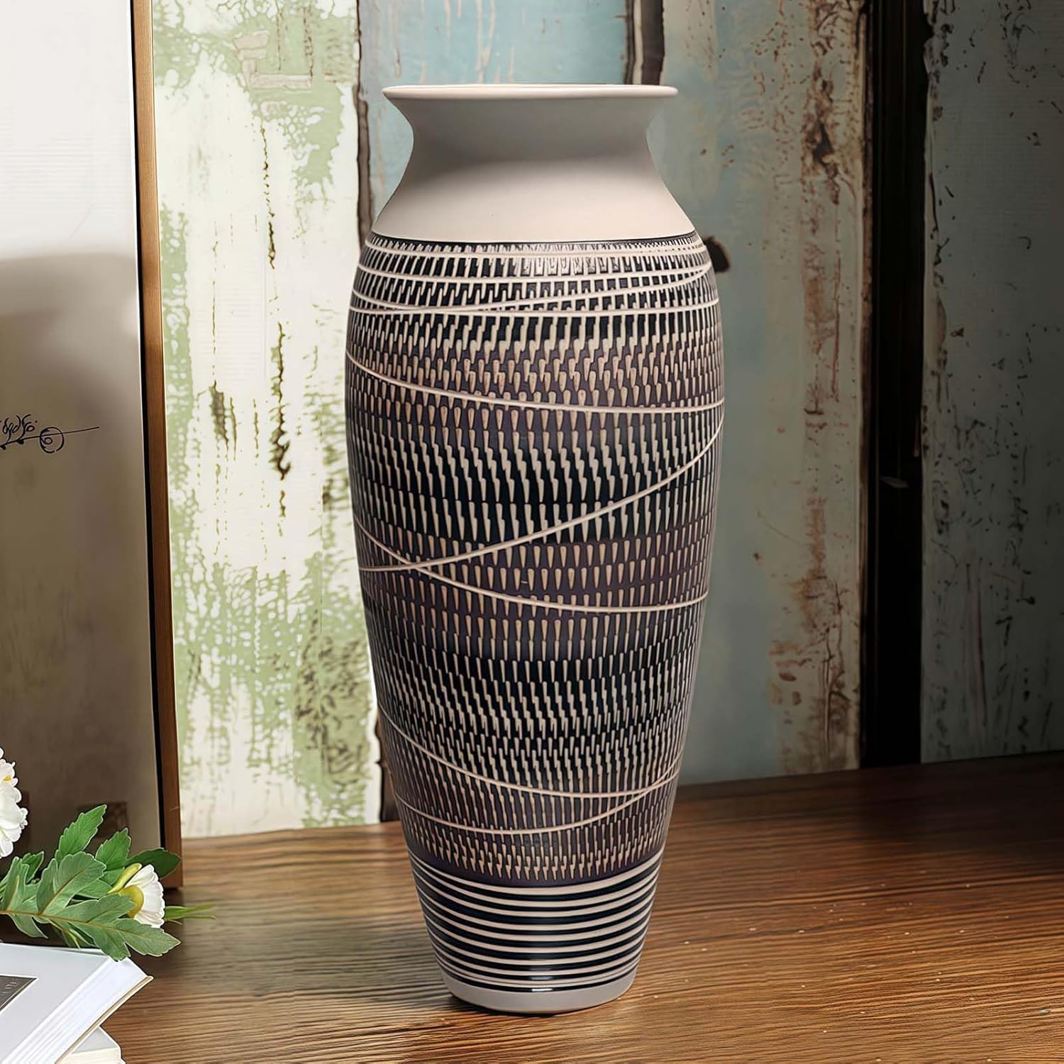 Vintage Boho Ceramic Flower Vase — 12.6" — C
