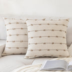 Tufted Boho Beige Throw Pillow Cover — 18"