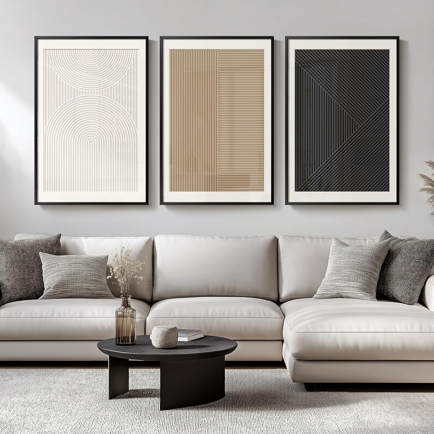 Framed Modern Beige Wall Decor — 24" — 24" W x 36" H x 3Pcs