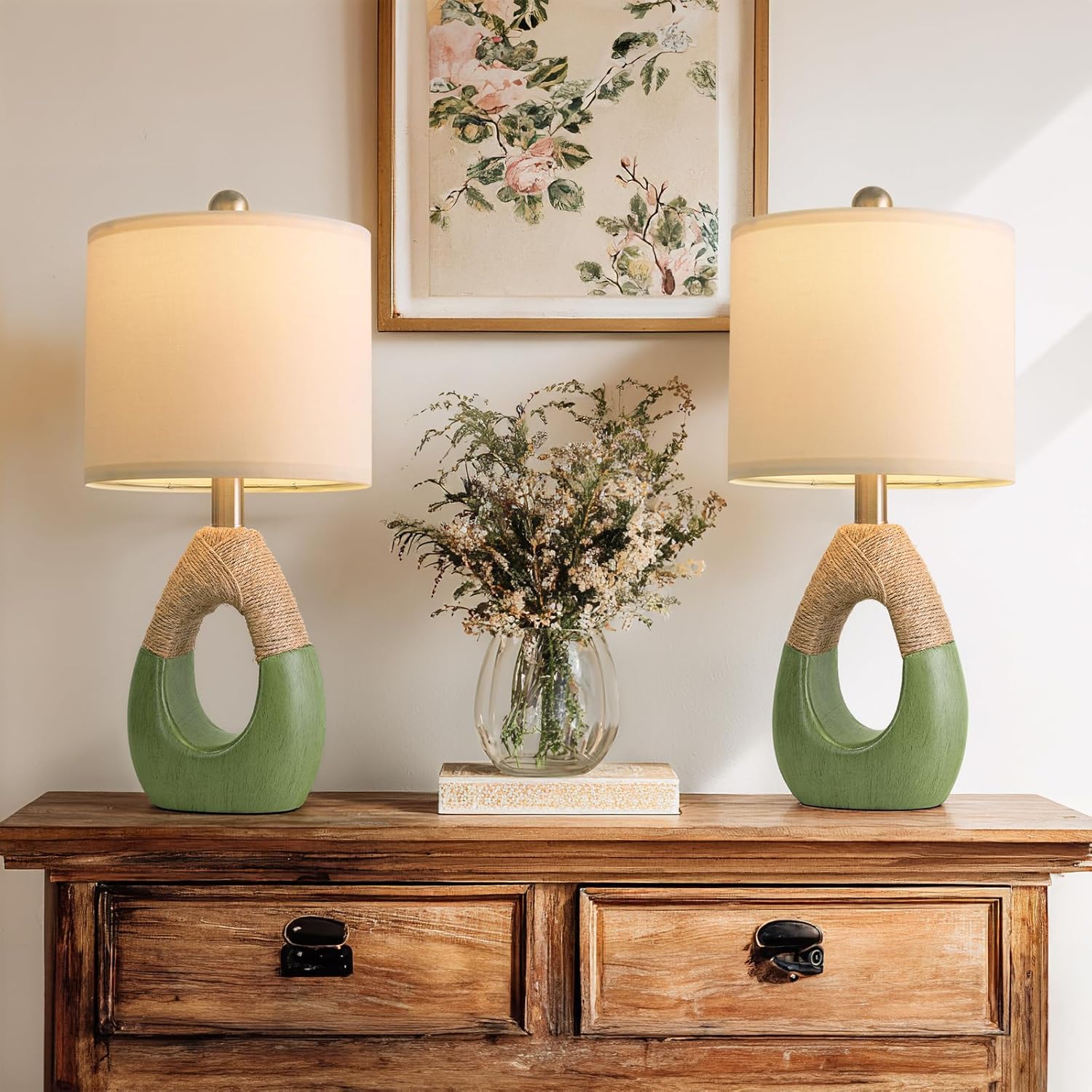 Boho Beige Bedside Lamp — Green