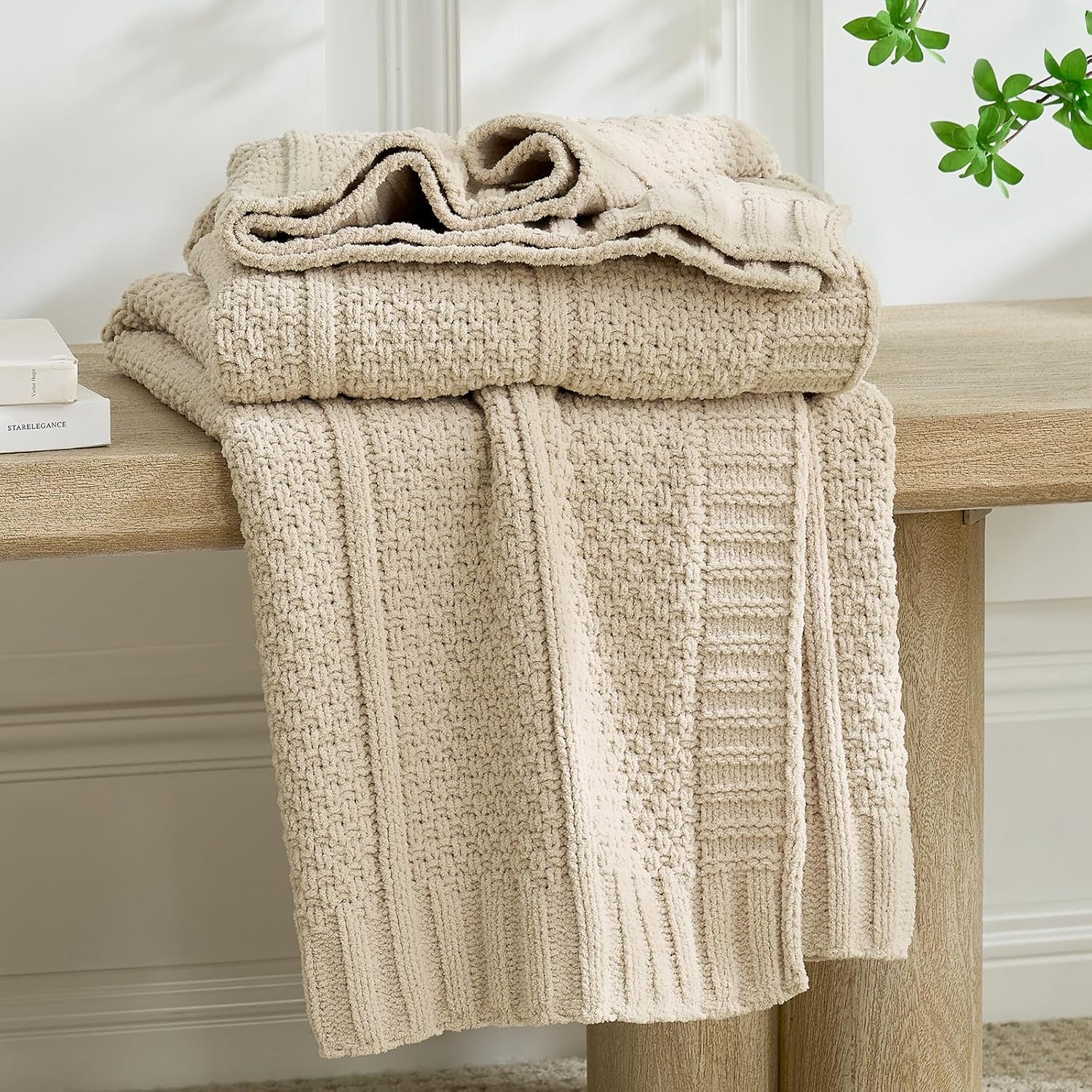 Knit Luxe Beige Throw Pillow — 50" — Beige