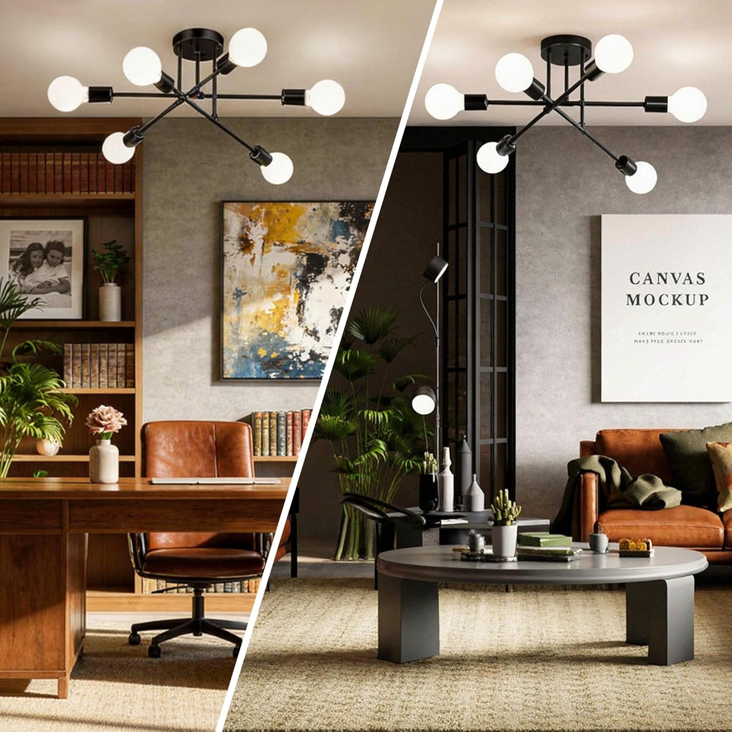 Mid-Century Black Chandelier — 6-Light - View 9