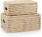 Boho Beige Woven Basket — Set of 2 — White