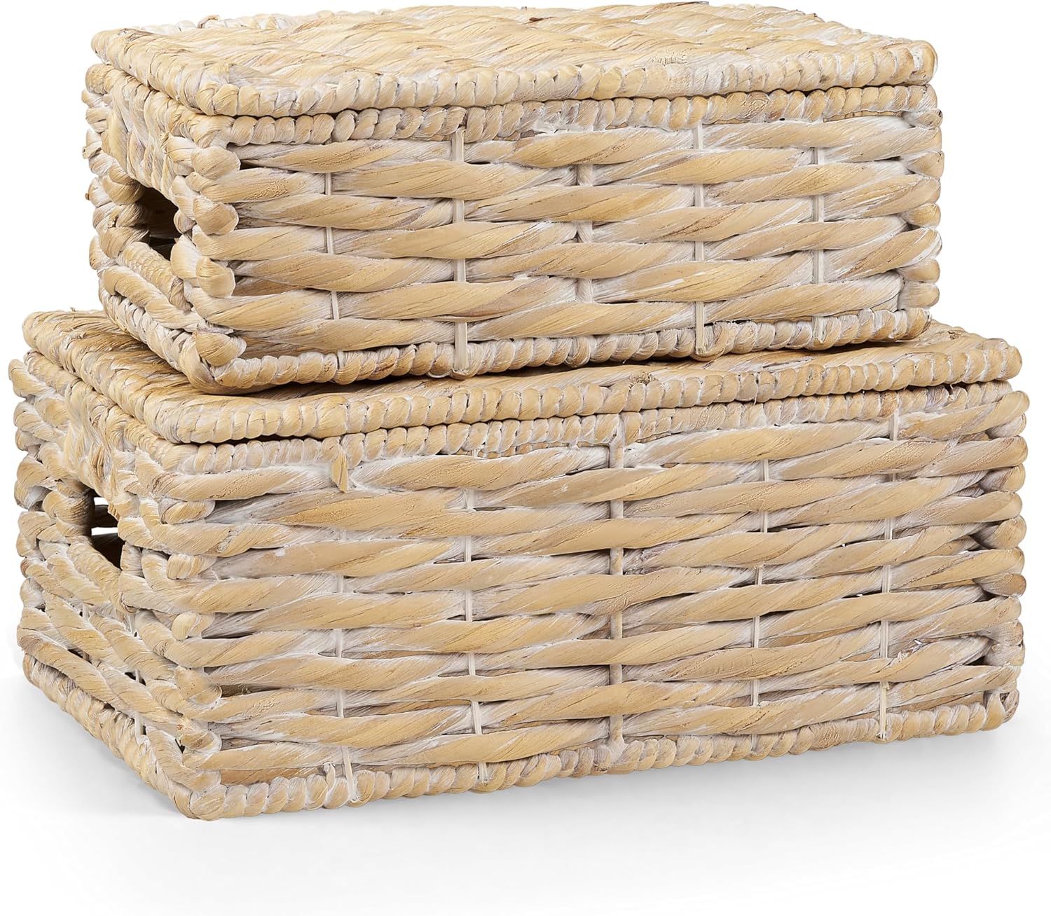 Boho Beige Woven Basket — Set of 2 — White