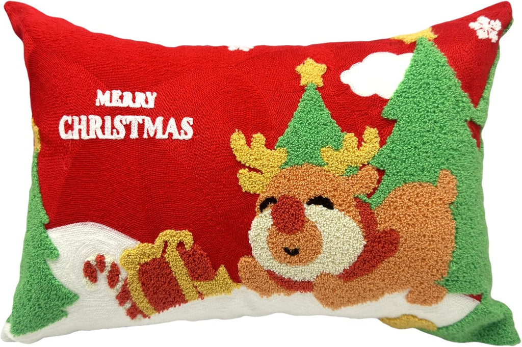 Embroidered Boho Blue Throw Pillow Cover — 18" — Z - Christmas Deer