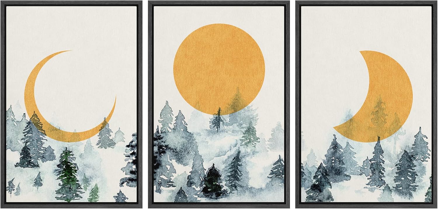 Framed Boho Green Wall Art — 24" — 16" x 24" x 3 Panels BLACK