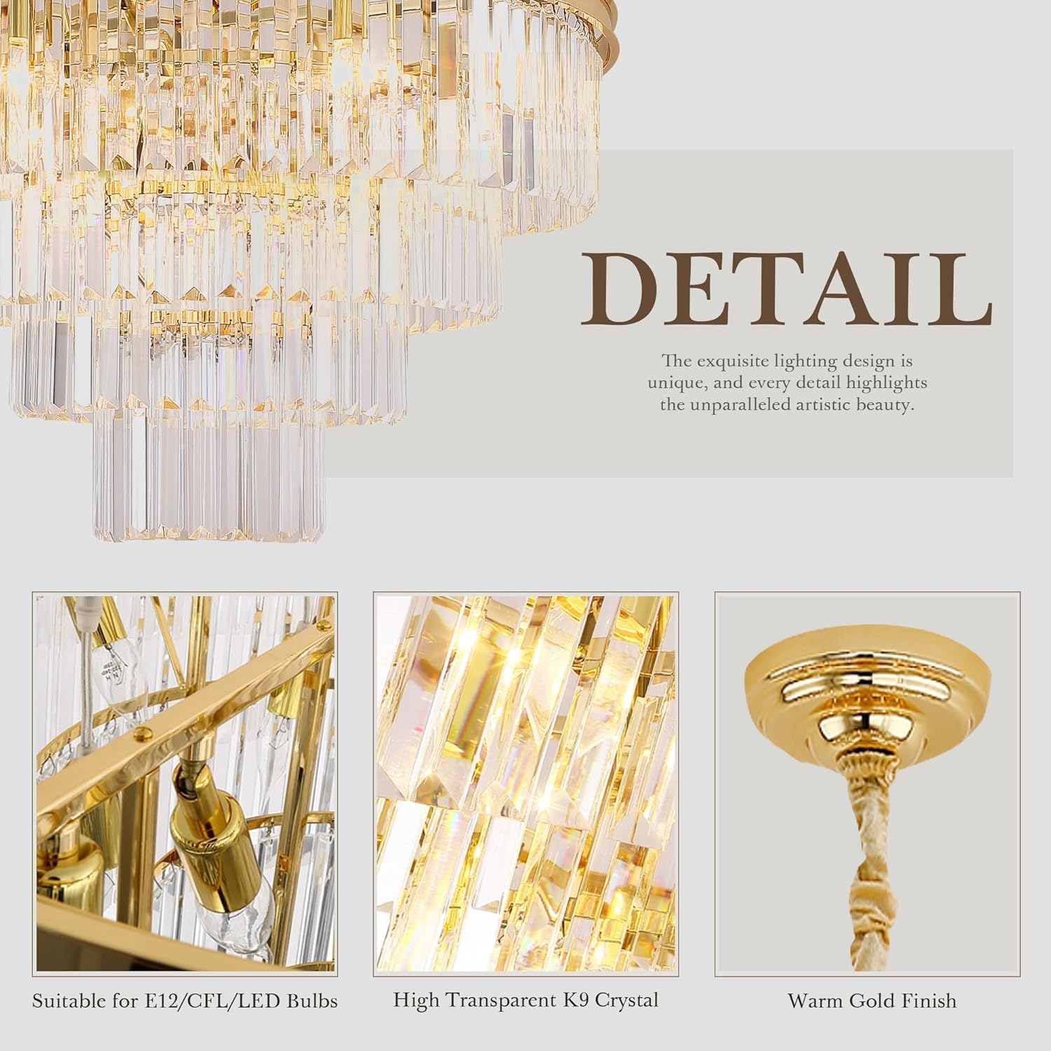 Luxe Black Chandelier — 18" - View 7