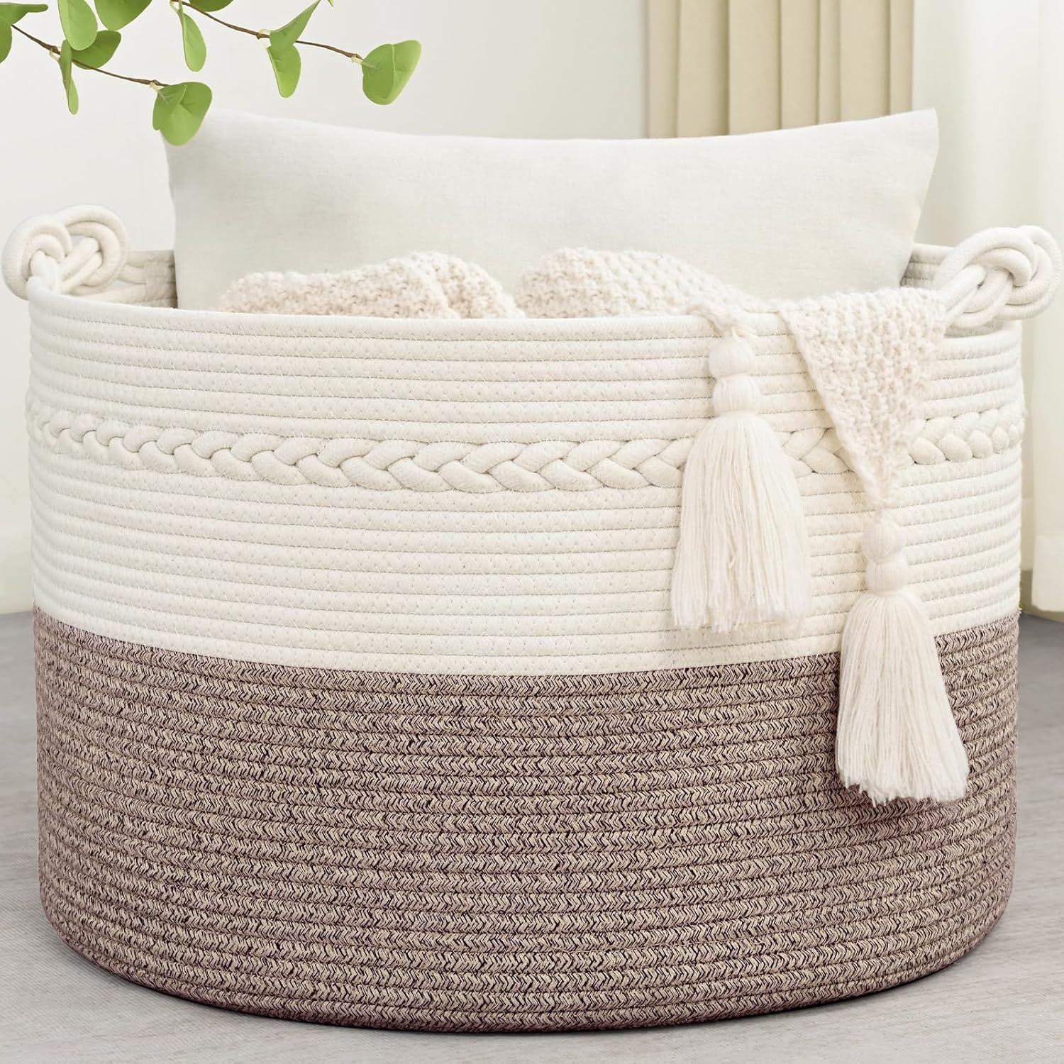 Boho Beige Throw Pillow — 20" — White & Oatmeal