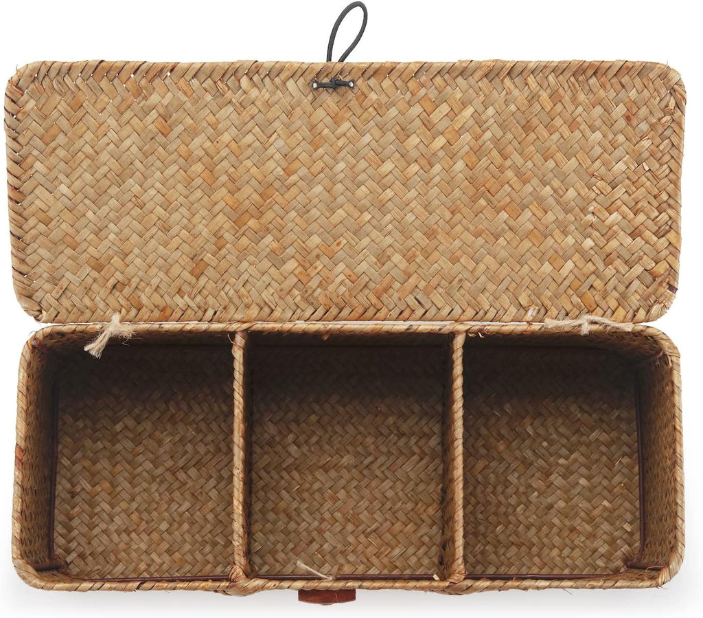 Rectangular Boho Beige Storage Basket — 5" - View 2