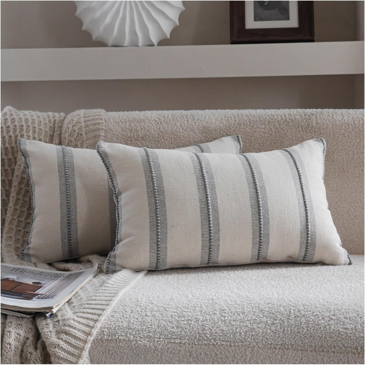 Boho Beige Throw Pillow Cover — 18" — Grey