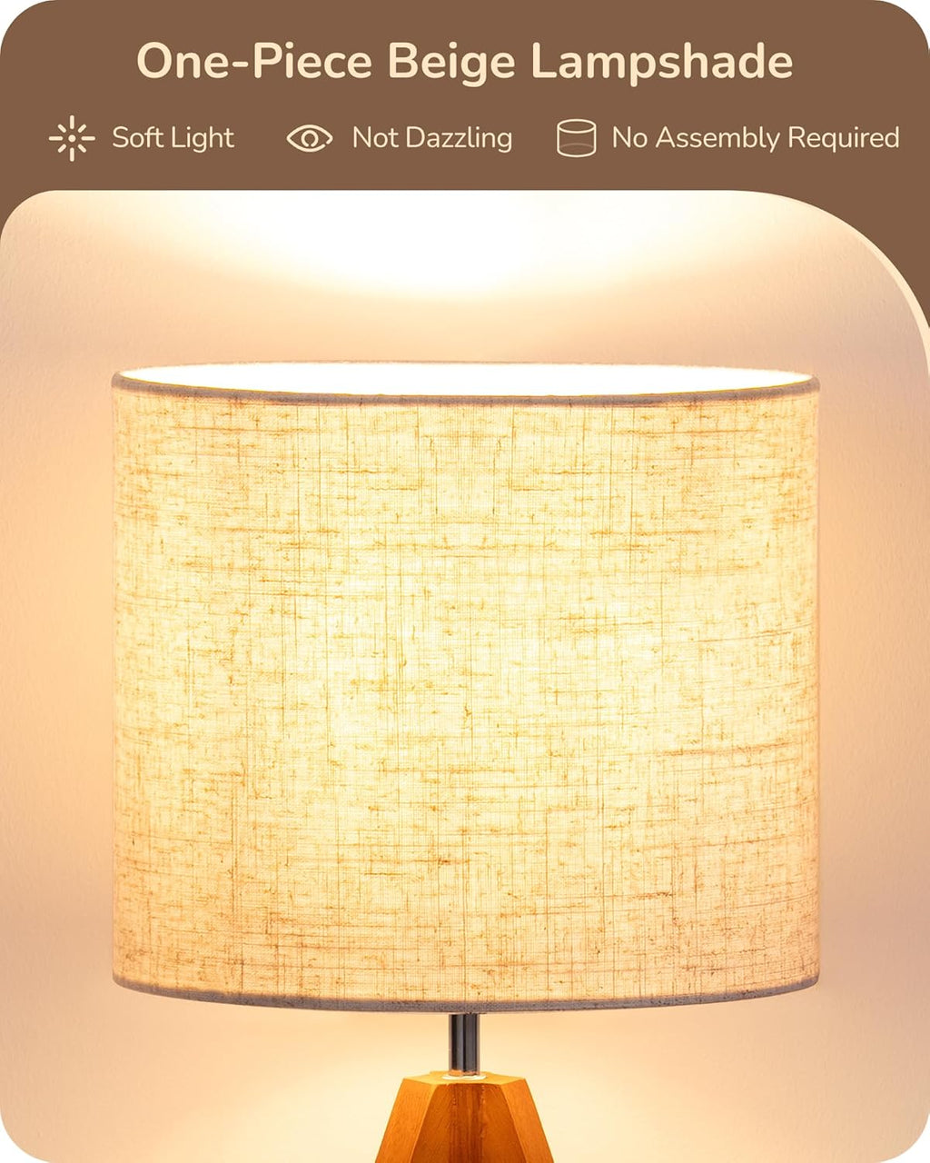 Linen Boho Wood Bedside Lamp — 2" - View 3