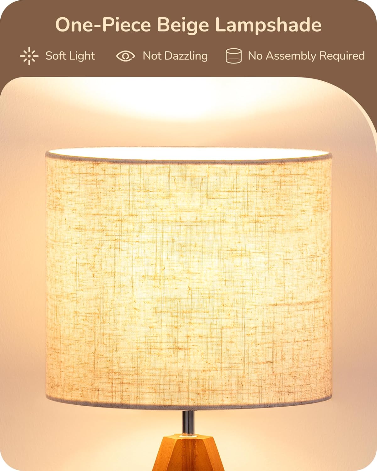 Linen Boho Wood Bedside Lamp — 2" - View 3