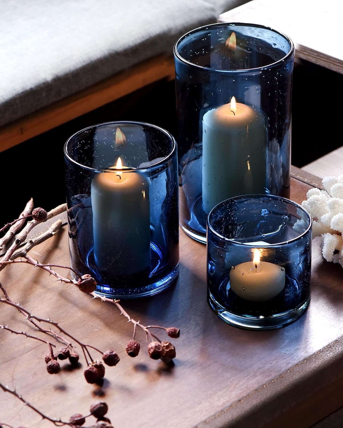 Farmhouse Black Candle — Set of 3 — Bubbles Blue