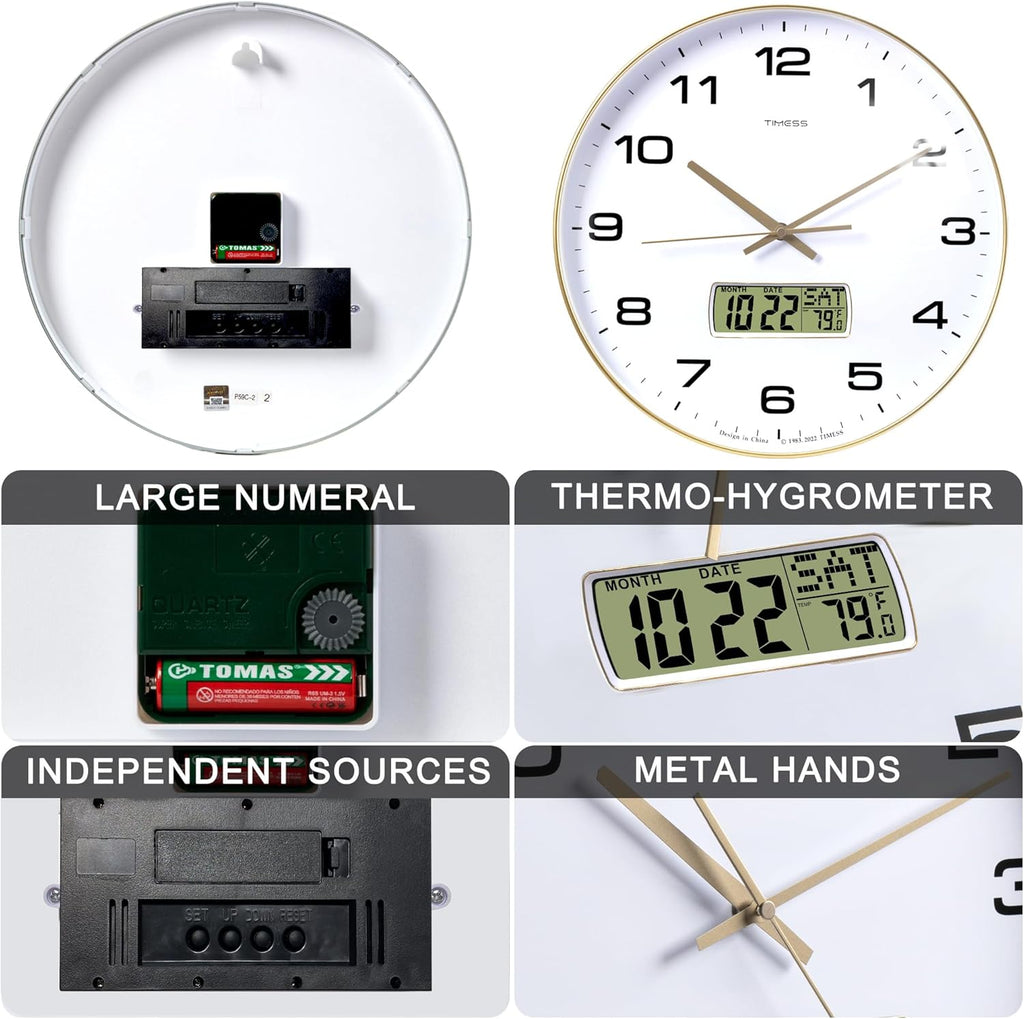 Battery Operated Luxe Black Wall Clock — 14" - View 6