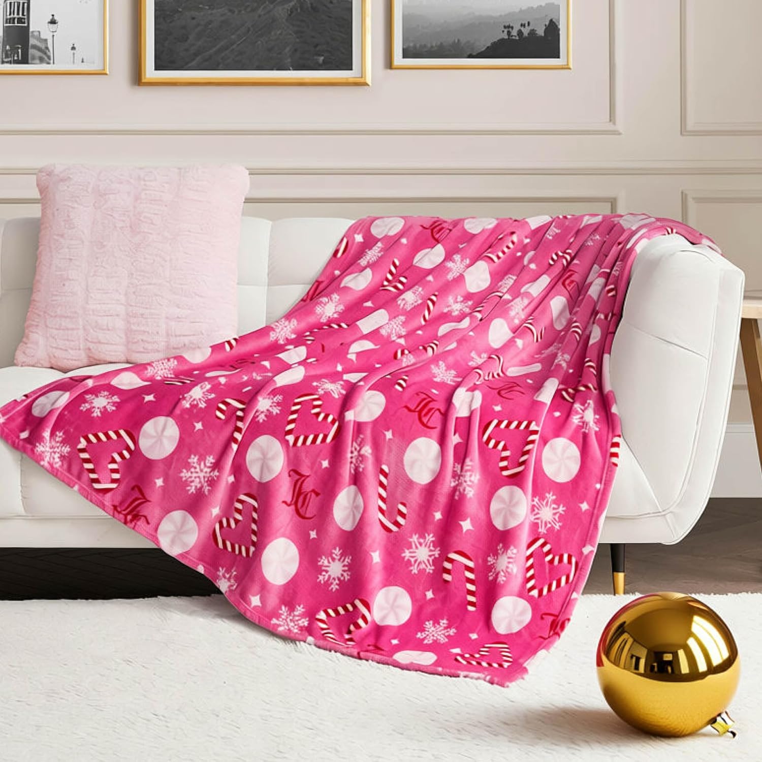 Black Throw Pillow — 50" — Peppermint Party Hot Pink