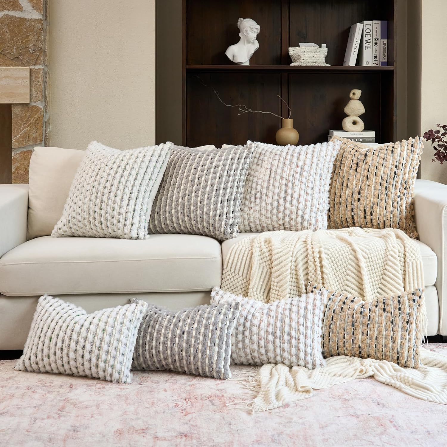 Tufted Boho Blue Throw Pillow Cover — 18" - View 7