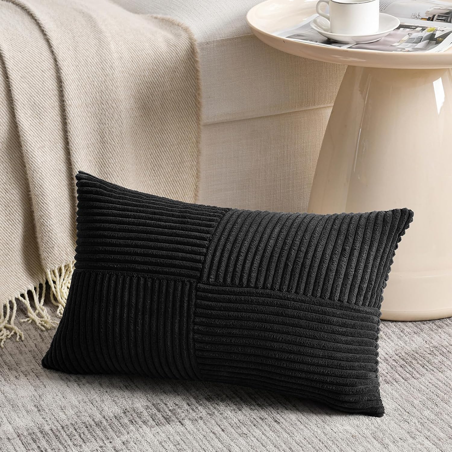 Lumbar Boho Beige Throw Pillow Cover — 20" — 28" x 20" (Pack of 1)