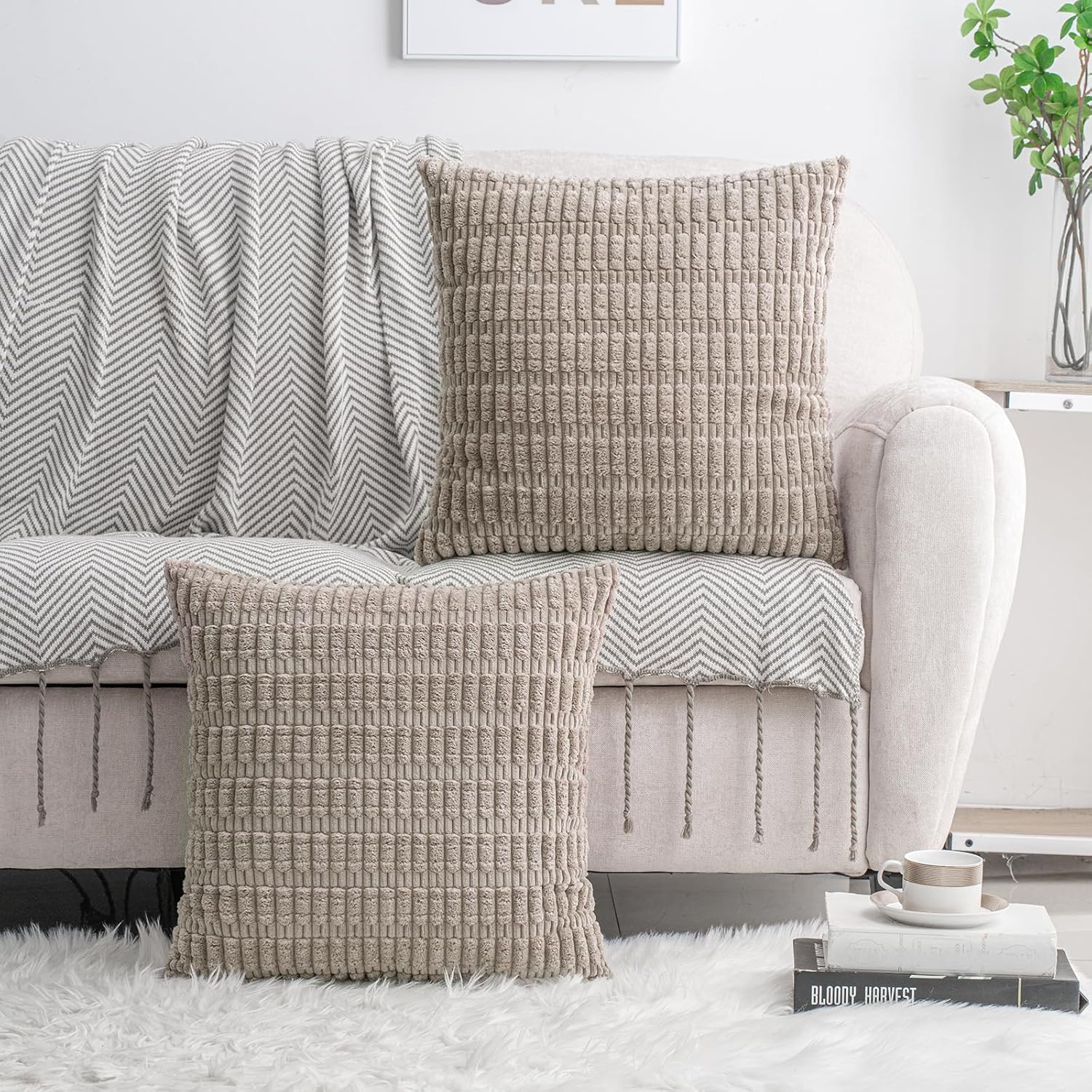 Boho Beige Throw Pillow Cover — 18" - View 6
