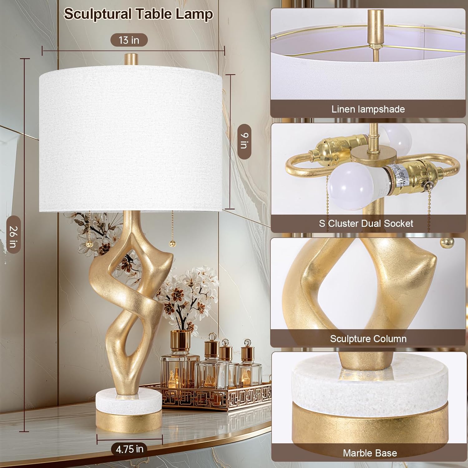 USB Luxe Stone Bedside Lamp — 26" - View 2