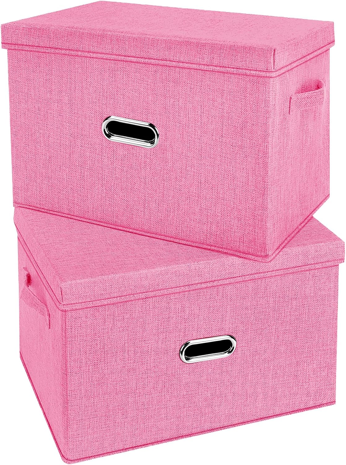 Linen Beige Storage Bin — Pink
