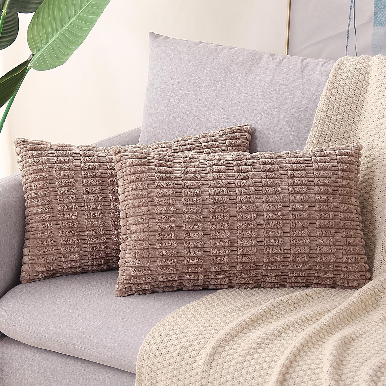 Lumbar Boho Beige Throw Pillow Cover — 20" — Light Brown