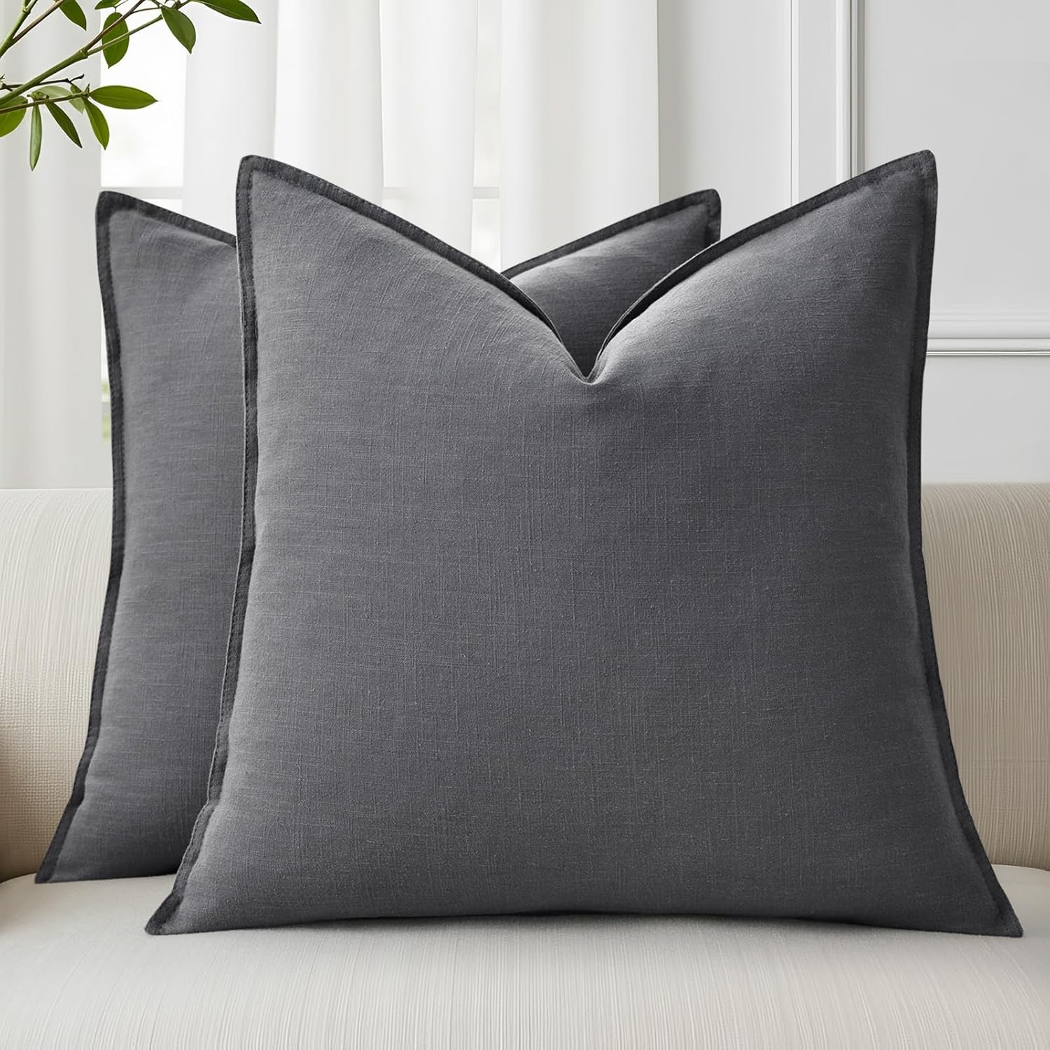 Linen Boho Beige Throw Pillow Cover — 18" — Dark Grey
