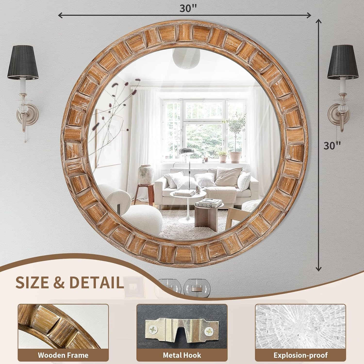 Round Beige Wall Mirror — 30" - View 2