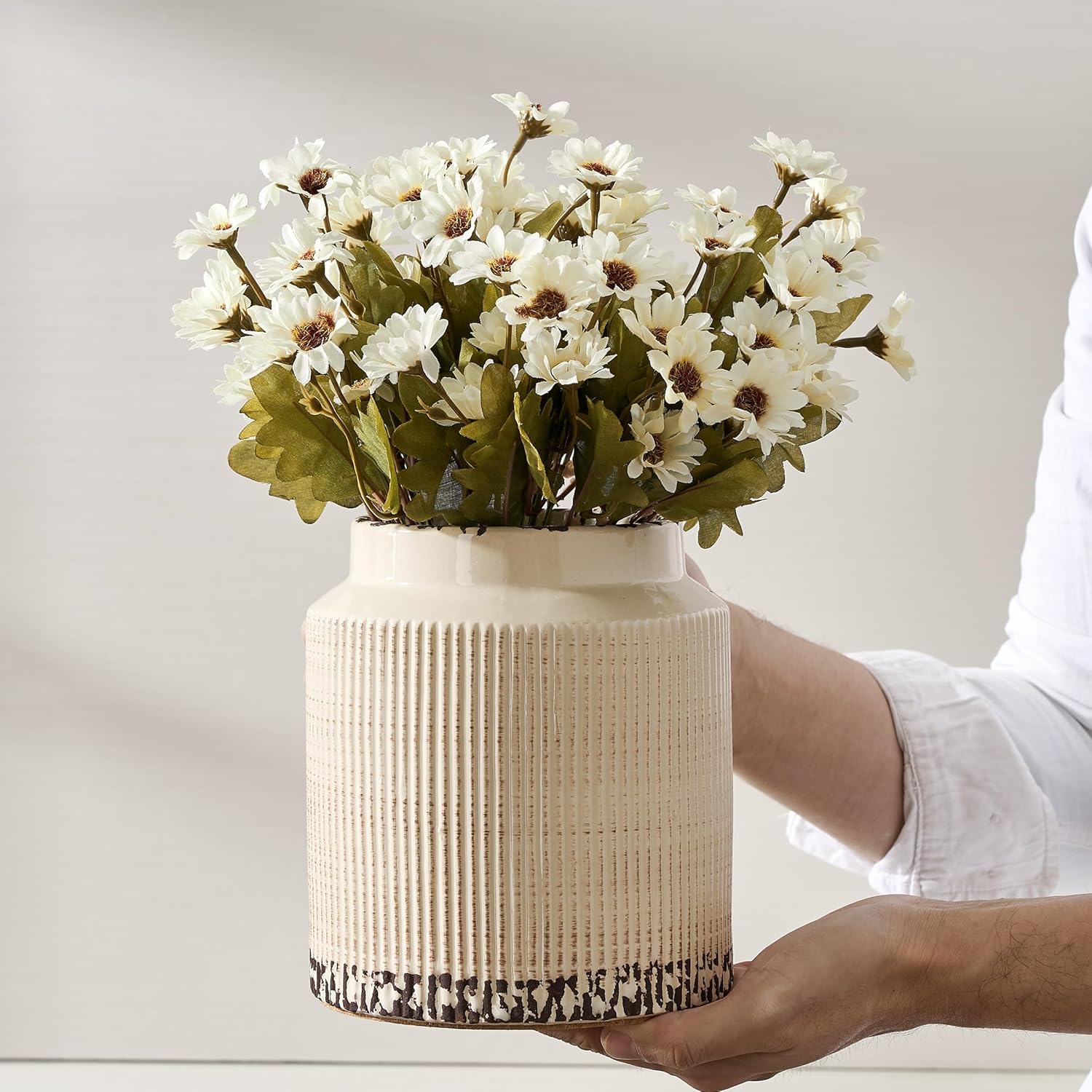 Farmhouse Beige Flower Vase — 8" — 609-antique Beige