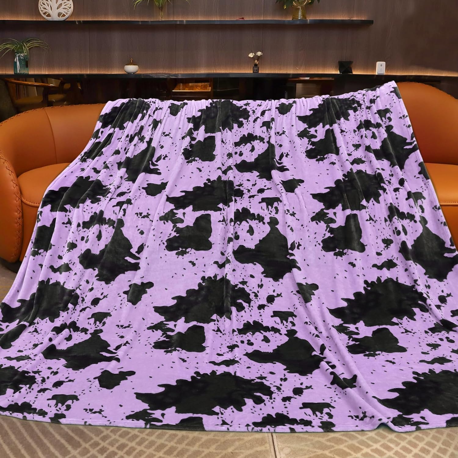 Black Throw Pillow — 50" — Cow Purple Back