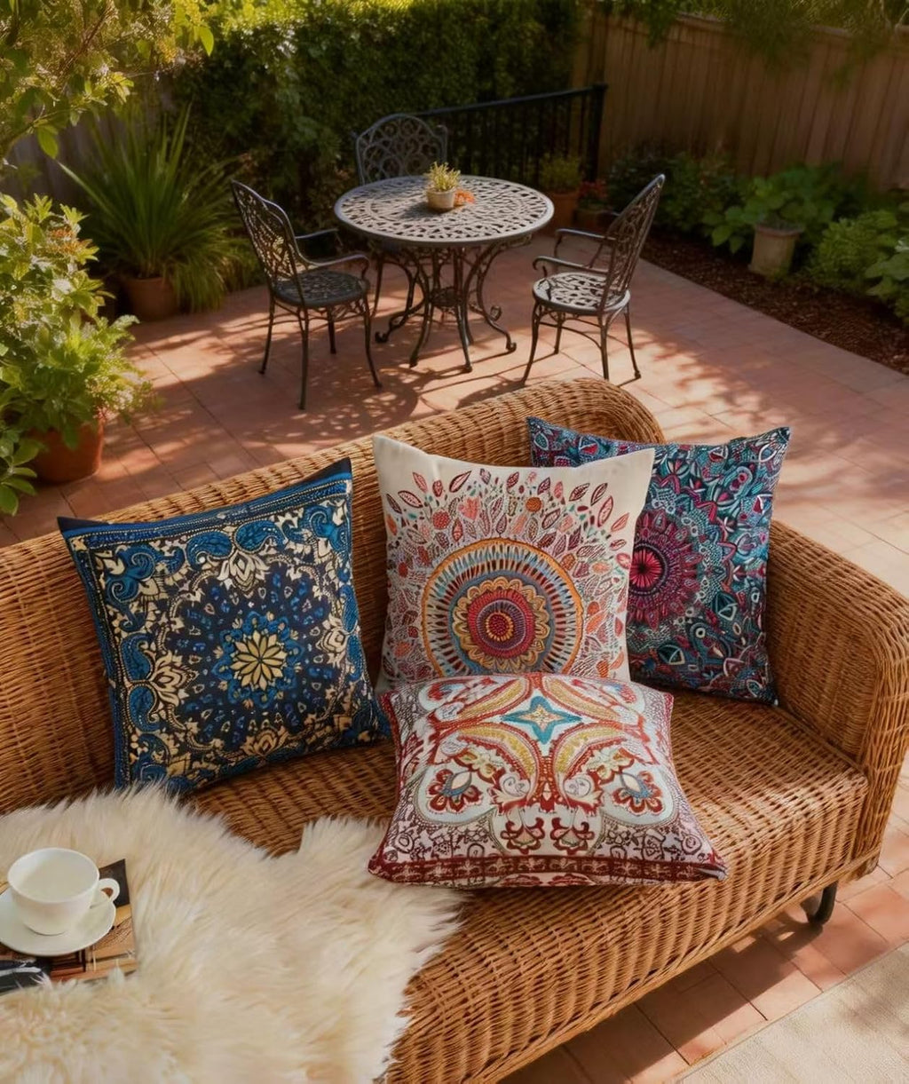 Velvet Boho Blue Throw Pillow Cover — 18" - View 9