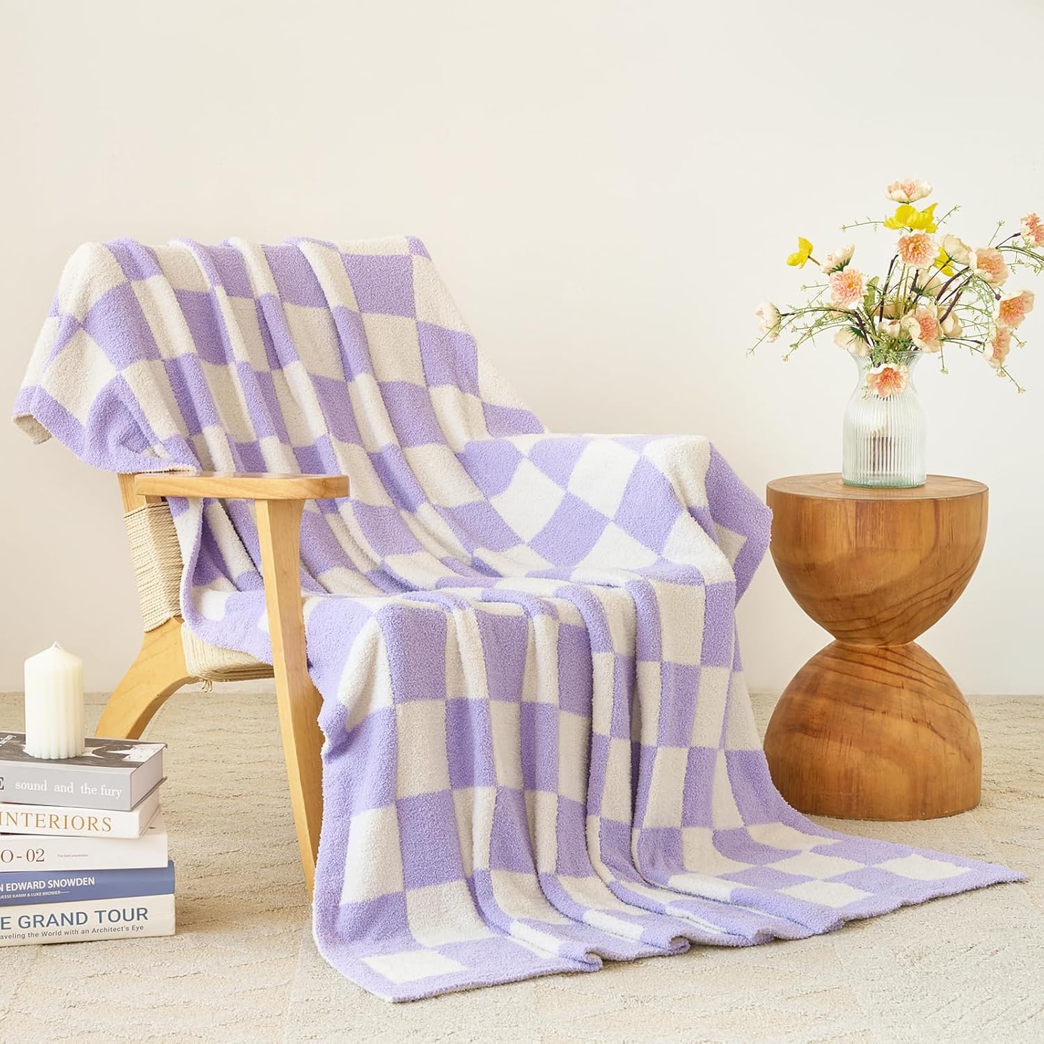 Beige Throw Pillow — 50" — Lavender Purple