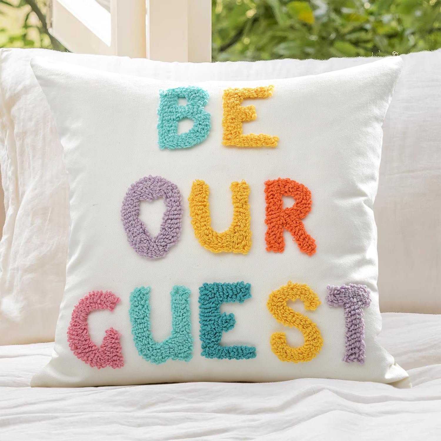 Tufted Boho Beige Throw Pillow Cover — 18" — Be Our Guest