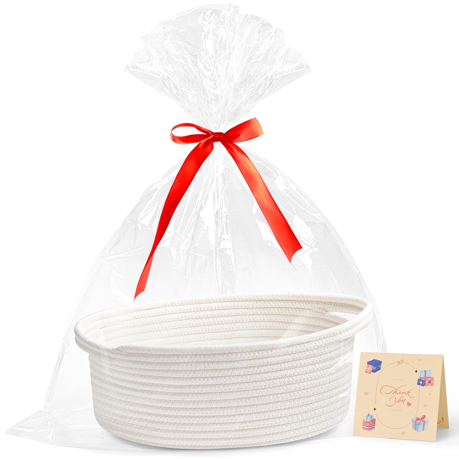 Boho Blue Woven Basket — 12" — white