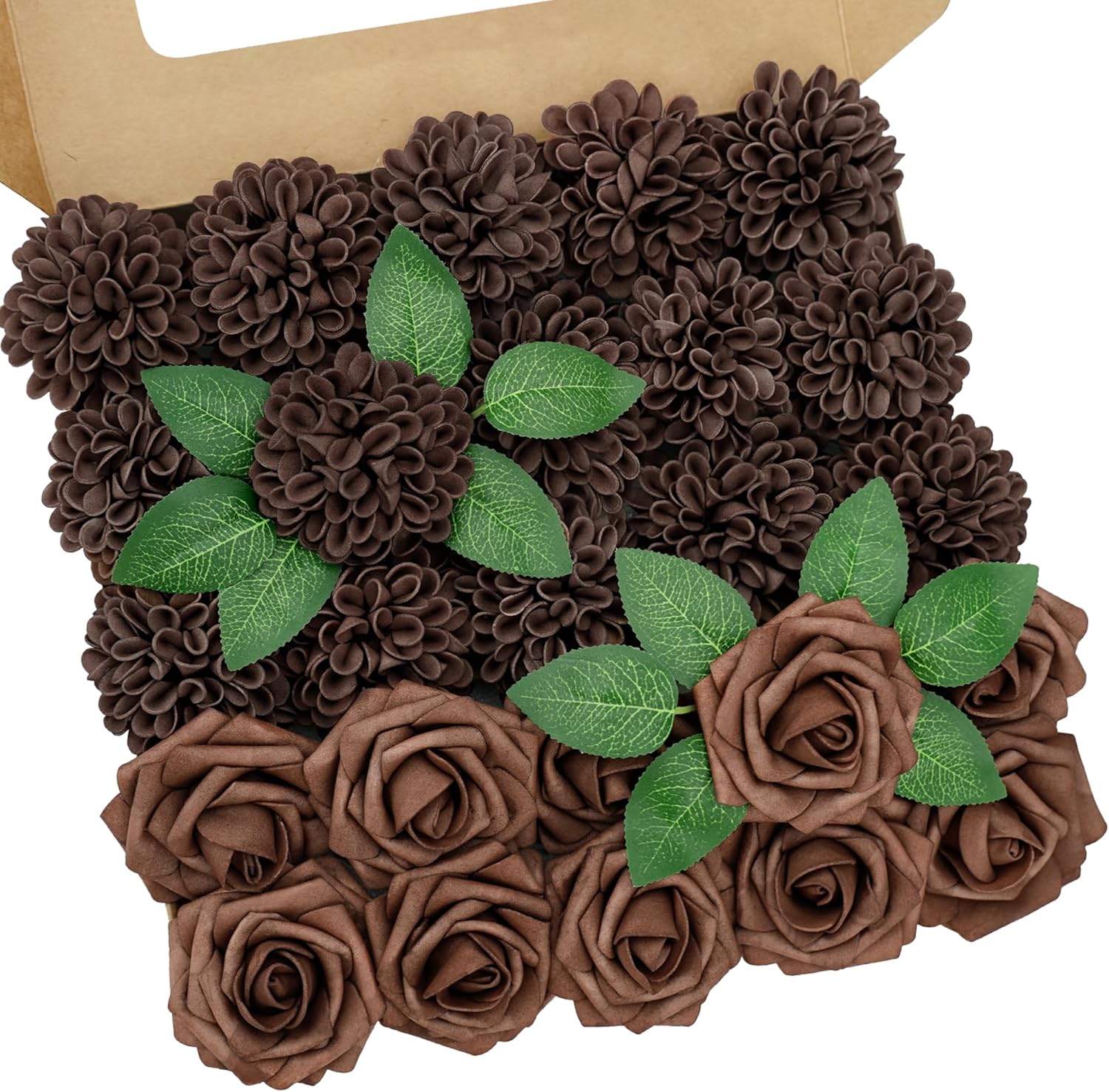 Beige Artificial Flowers — Brown Rose and Brown Dahlia