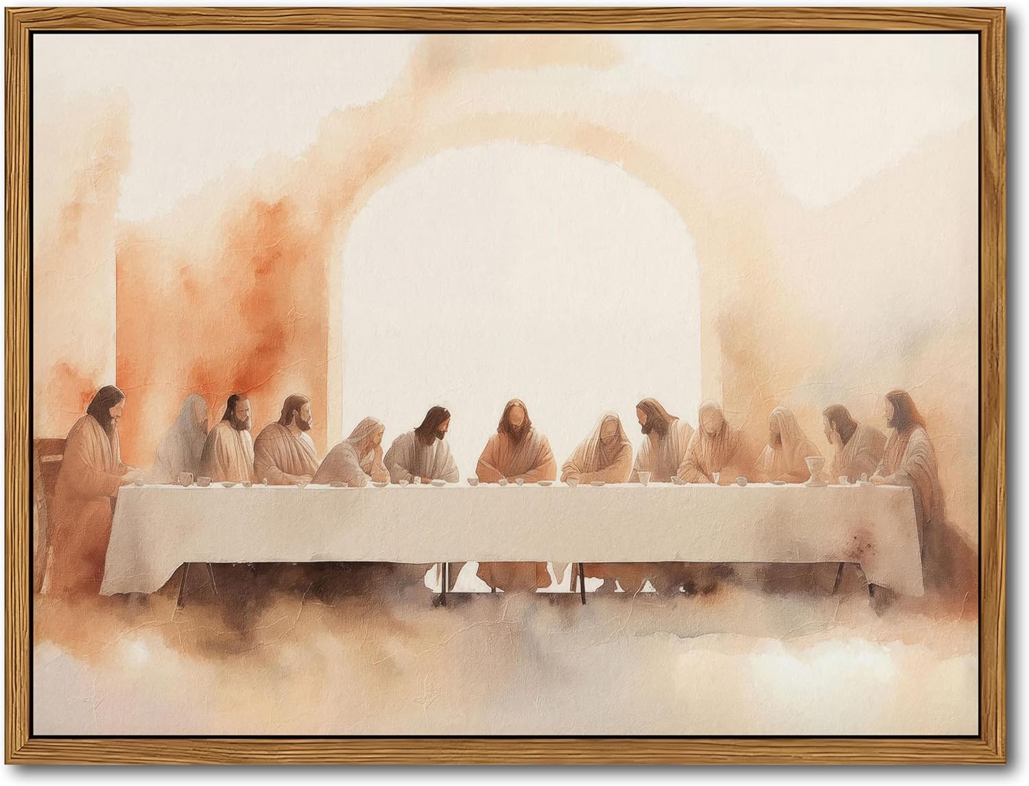 Framed Pink Canvas Wall Art — 16" — Floating frame Last Supper