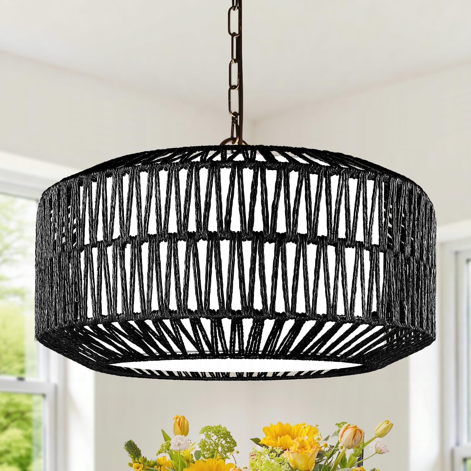 Linen Boho Black Chandelier — 5-Light — Black Farmhouse