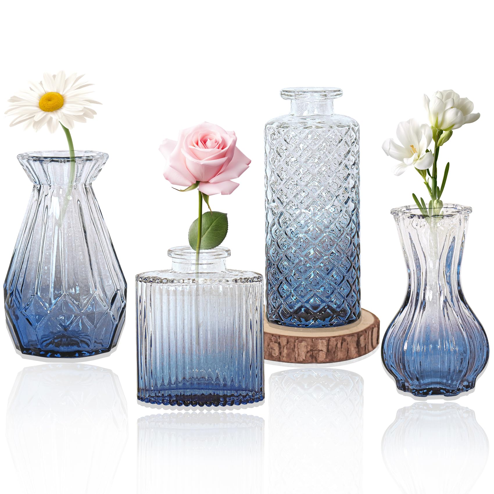 Vintage Farmhouse Blue Flower Vase — Set of 4