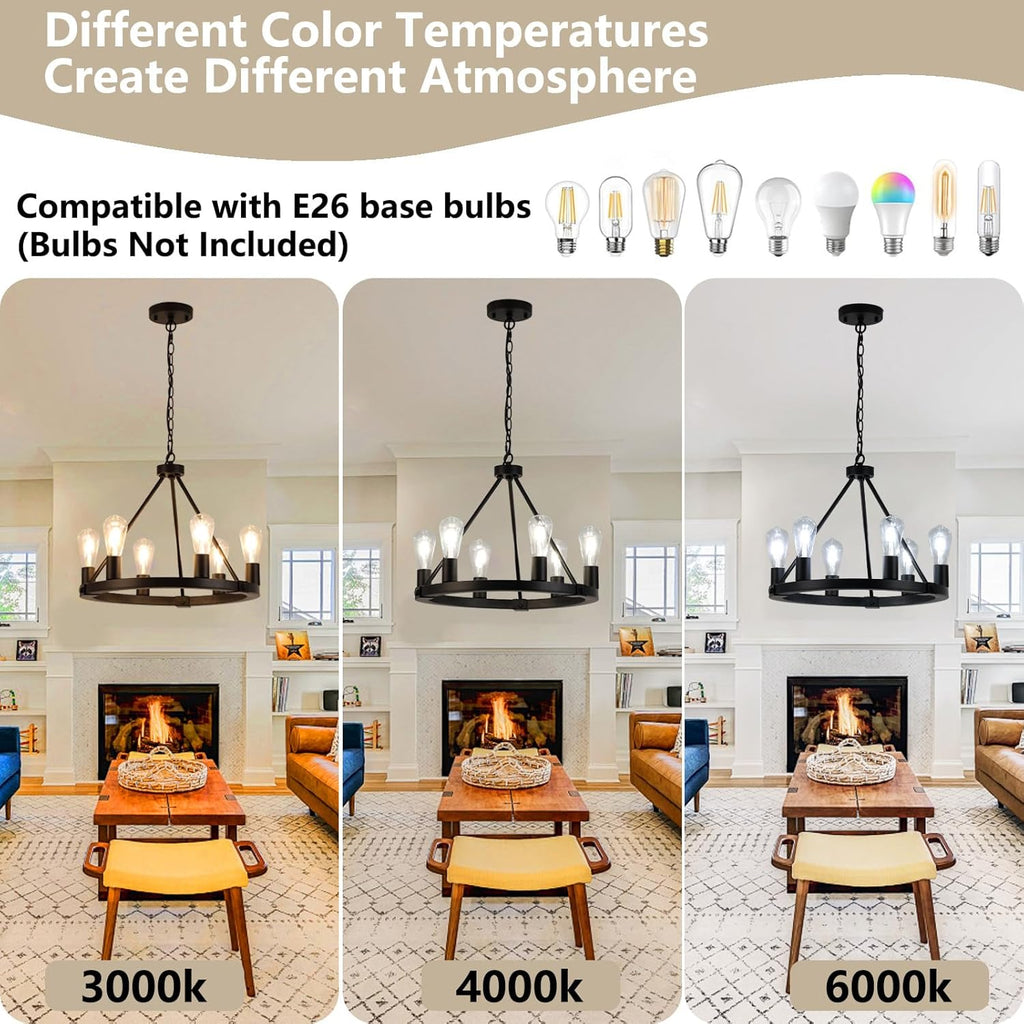 Farmhouse Black Chandelier — 6-Light - View 6